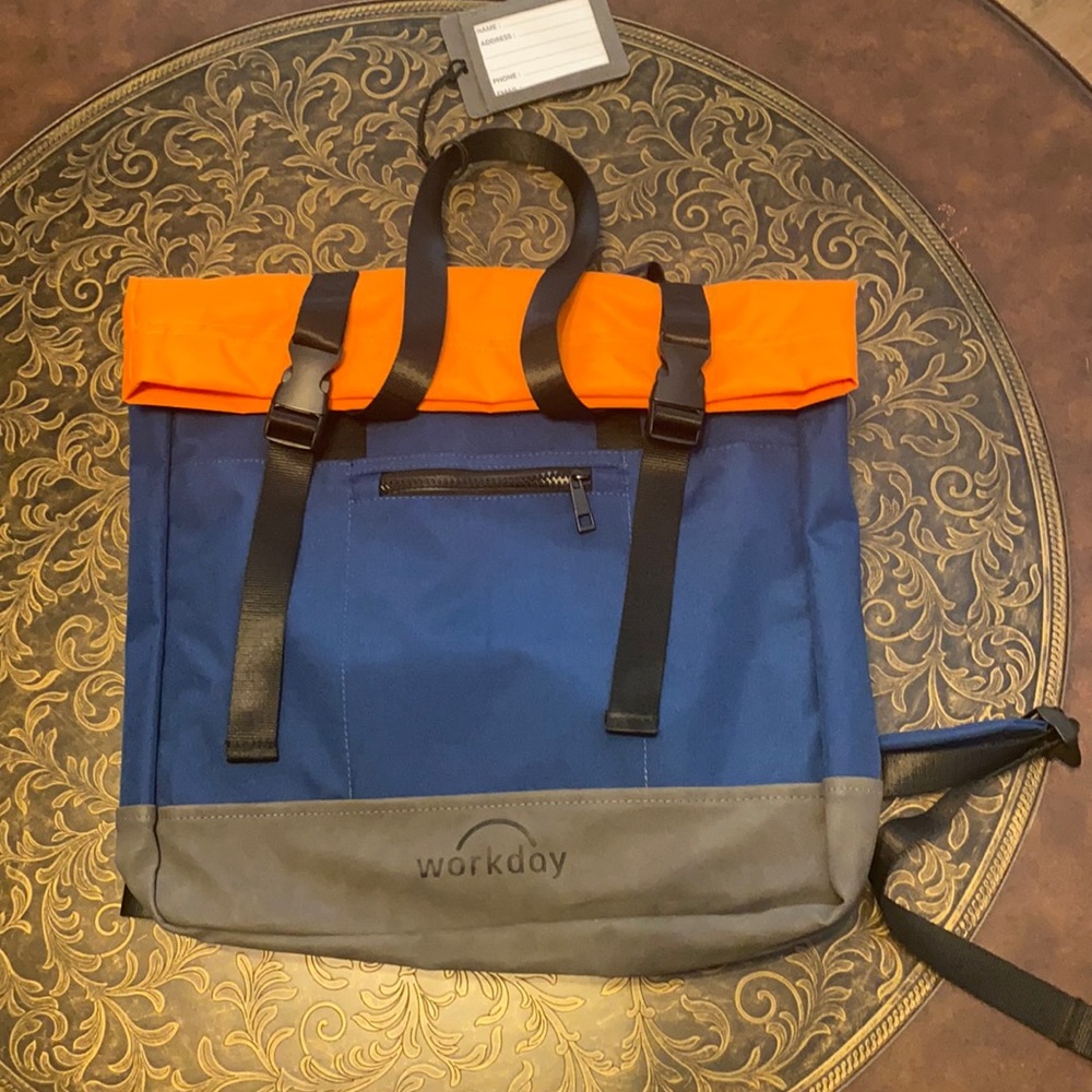 Rucksack NWOT, gray blue and orange, convertible bag
